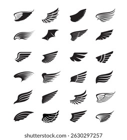 Big collection outline Angel wings. File is a vector that can be changed for the purpose of logos, tattoo or additional graphic elements that can be applied anywhere.