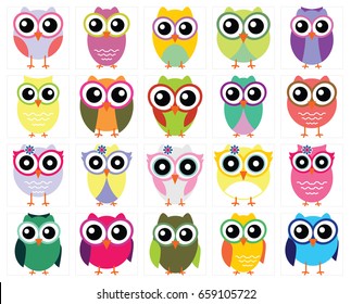 Big Collection Owl Bird Illustration Stock Vector (Royalty Free ...