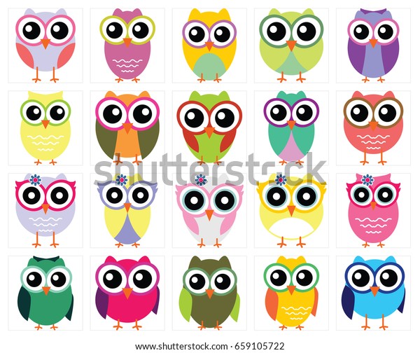 Big Collection Owl Bird Illustration Stock Vector (Royalty Free ...