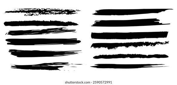 Big collection Paint Brush Strokes, Black Grunge Brushes vector on white background