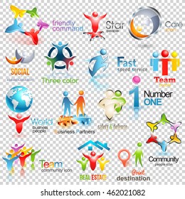 Big collection of people vector logos. Business Social Corporate Identity. Human icons Design illustration on transparent Background