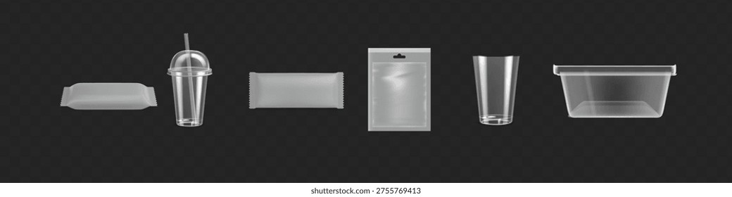 Big Collection Of Polypropylene Plastic Packaging On Transparent Background