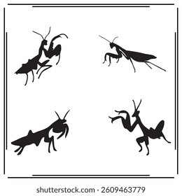 
A big collection of Praying Mantis silhouette set, Praying Mantis silhouette logo isolated on white background.