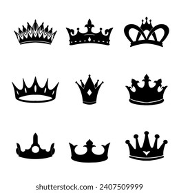 Big collection quality crowns. Crown icon set. Collection of crown silhouette.