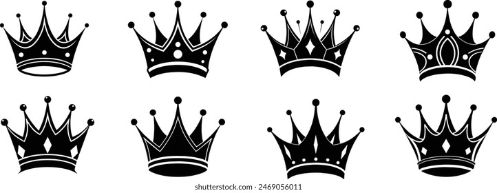 Big collection quality crowns. Crown icon set. Collection of crown silhouette.