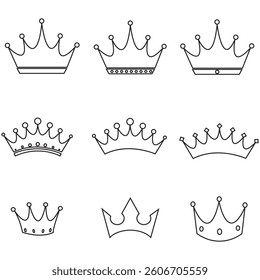 Big collection quality crowns. Crown icon set. Collection of crown silhouette. Vector Illustration