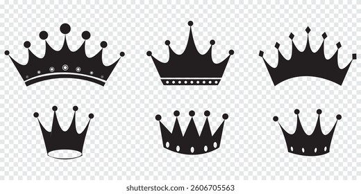 Big collection quality crowns. Crown icon set. Collection of crown silhouette. Vector Illustration