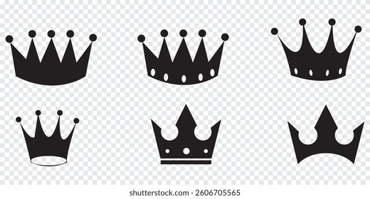 Big collection quality crowns. Crown icon set. Collection of crown silhouette. Vector Illustration