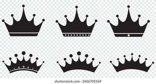 Big collection quality crowns. Crown icon set. Collection of crown silhouette. Vector Illustration