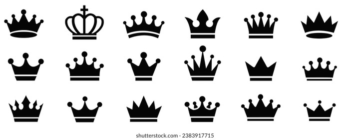 Big collection quality crowns Vector. Crown icon set. Collection of crown silhouette.