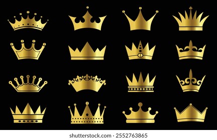 Big collection quality Golden crowns. Crown vector collection, Gold Crown icon set. Collection of crown silhouette. Gold Crown vector collection, royal luxury