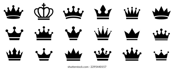 Gran cantidad de coronas de colección. Conjunto de iconos de la corona. Colección de silueta de corona. 