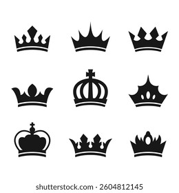 Big collection quolity crowns. Crown icon set. Collection of crown silhouette.