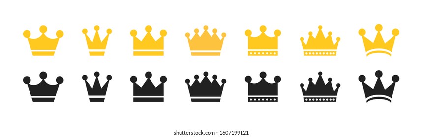 Big collection quolity crowns. Gold crown. Royal Crown icons collection set. Vintage crown. Vector illustration.