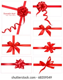 Big collection of red gift bows. Vector.