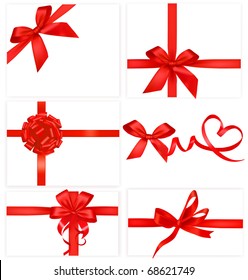 Big collection of red gift bows. Vector.