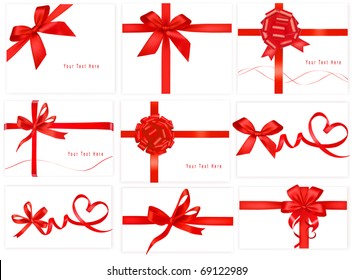 Big collection of red gift bows. Vector.