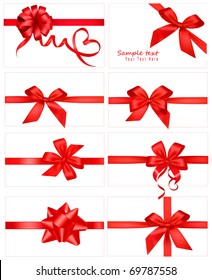 Big collection of red gift bows. Vector.