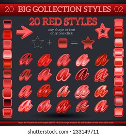 Big Collection Red Graphic Styles for Design. Graphic styles can be use for decor, text, title, cards, events, posters, icons, logo and other. 