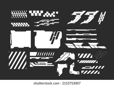 Gran colección de elementos retro futuristas para el diseño. Conjunto abstracto de marcos, formas 3d, marco alambrado, ventanas de ciberpunk y rejillas de perspectiva. Bajas para un afiche, pancarta, tarjeta de visita, pegatina