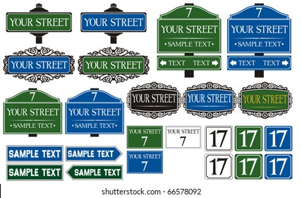 Big collection of road and street signs