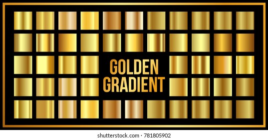 Big collection of round gold gradient. Set of metallic glare. Vector illustration
