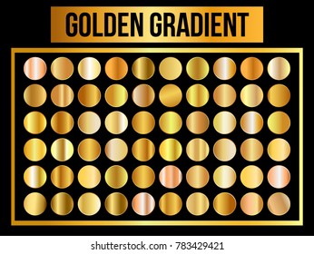 Big collection of round gold gradient. Set of metallic glare. Vector illustration