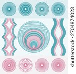 A big collection of round guilloche elements and borders