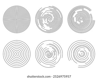 Gran colección de Logos redondos . Elemento de diseño . Formas circulares geométricas Abstractas. colección de líneas radiales giratorias.