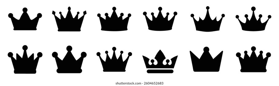 Big collection of royal king crown vector on white background