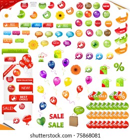 Big Collection Of Sale Elements, Isolated On White Background, Vector Illustration