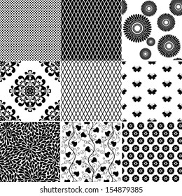 Big collection seamless vintage monochrome patterns (vector)