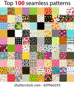 Big Collection, Set of 100 Top Seamless Pattern Backgrounds. Vector Illustration EPS10