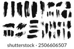 Big collection set of black paint brush, stroke, line, grunge. freehand drawing doodle. artistic dirty.