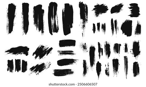 Big collection set of black paint brush, stroke, line, grunge. freehand drawing doodle. artistic dirty.