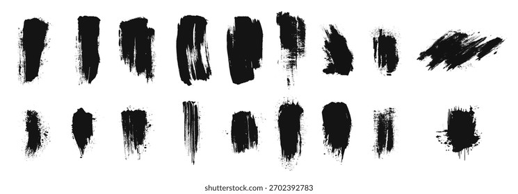 Gran conjunto de colección de pincel de pintura negro, trazo, línea, grunge. dibujo a mano alzada doodle. artístico sucio.