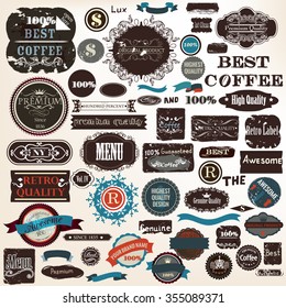 Big collection or set of vector grunge  labels premium best coffee quality in vintage style