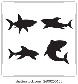 A big collection of Shark silhouette set, Shark silhouette logo isolated on white background.