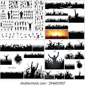 Big collection of silhouettes.And advertising banner for sports championships and concerts