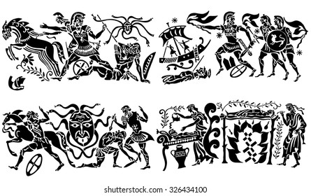 Big collection of silhouettes of Greeks