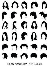 Big collection of silhouettes of hairstyles-vector