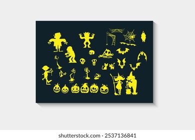 Gran colección de siluetas de Halloween. Conjunto de horror de croquis de calcomanías de Halloween. Doodle dibujado a mano. Conjunto de Elementos mágicos y de halloween. Logo de elemento de Vector, Calabazas, fantasmas, cráneo, gatos negros