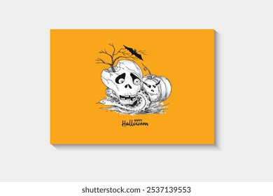 Big collection of silhouettes of Halloween. Horror set of Halloween sticker sketch set. Hand drawn doodle. Set of halloween and magic elements. Vector element Logo, Pumpkins, ghosts, skull, black cats