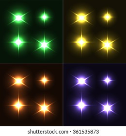 Big collection of sparkle lights with transparency effects. Set of beautiful bright lens flares. Lighting effects of flash. Easy to use.