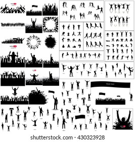 Big collection of sports posters. And big set of silhouettes of sports people
