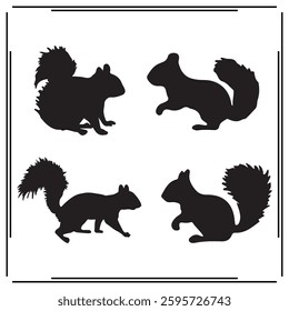 A big collection of Squirrel silhouette set, Squirrel silhouette logo isolated on white background.
