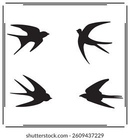 A big collection of Swallow silhouette set, Swallow silhouette logo isolated on white background.