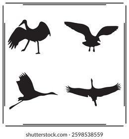 A big collection of Swan silhouette set, Swan silhouette logo isolated on white background.