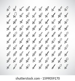 big collection of sword, dagger and knife icons line design