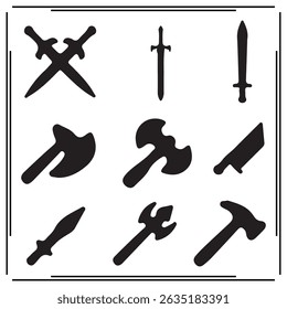 
Uma grande coleção de conjunto de silhueta de espada, logotipo de silhueta de espada isolado no fundo branco.
